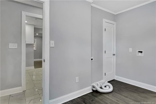 laundry room with crown molding, washer hookup, and hookup for an electric dryer