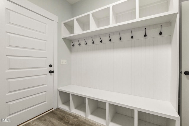 mudroom featuring dark hardwood / wood-style floors