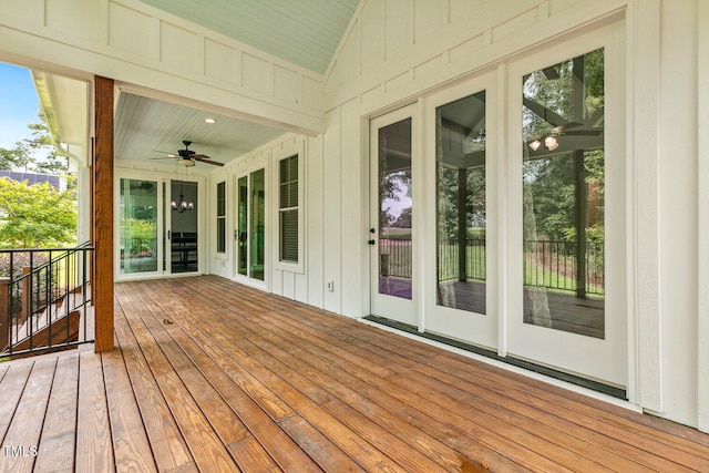 wooden deck with ceiling fan