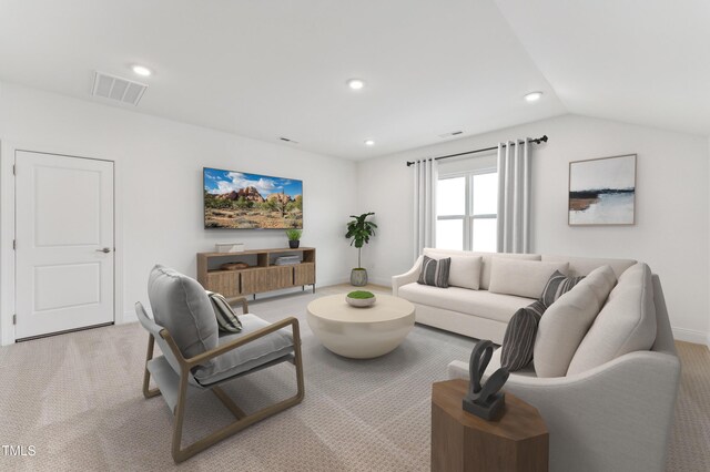 205 Mugby Rd # 173, Raleigh, NC 27610 - living room with carpet, recessed lighting, vaulted ceiling, and baseboards