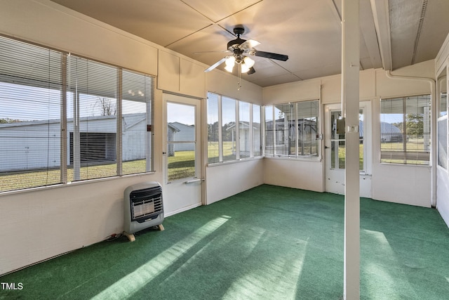 2494 Joel Johnson Rd, Lillington, NC 27546 - unfurnished sunroom with heating unit and ceiling fan