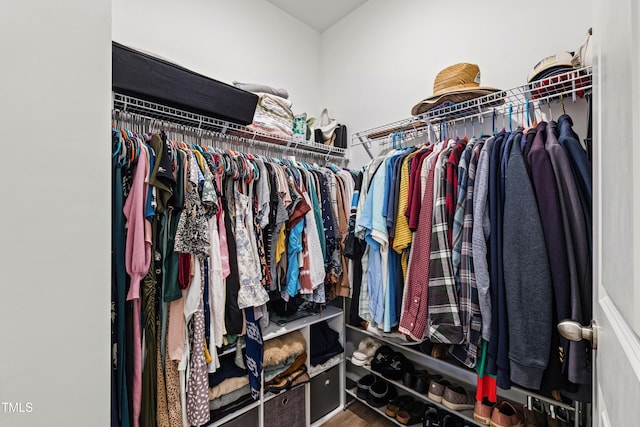 spacious closet with wood finished floors