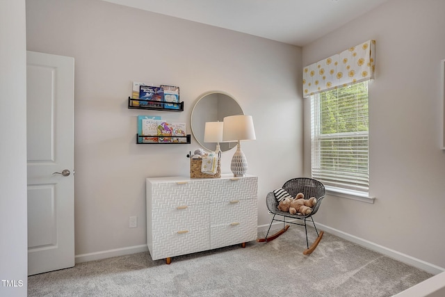 sitting room with carpet flooring