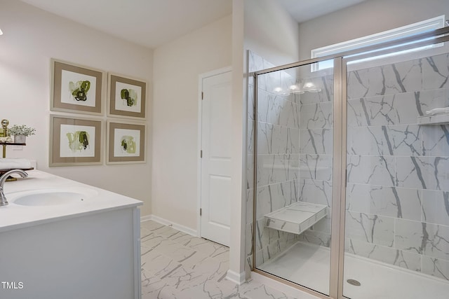 bathroom with vanity and walk in shower