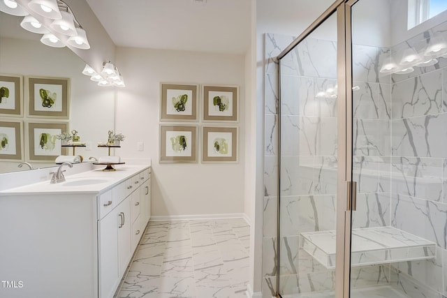 bathroom featuring vanity and walk in shower