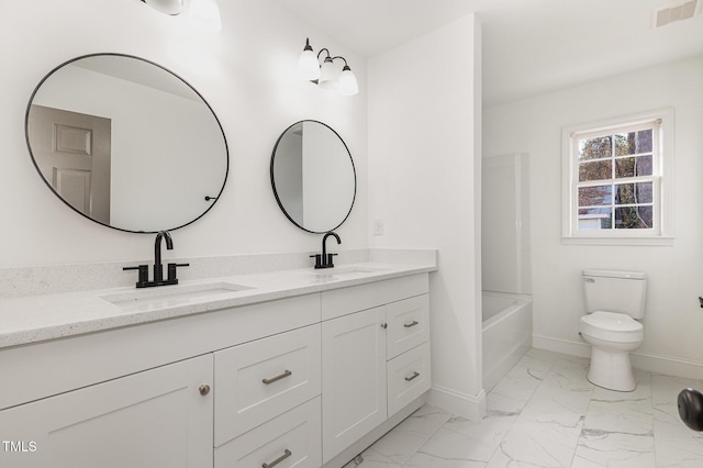 full bathroom with vanity, toilet, and tub / shower combination