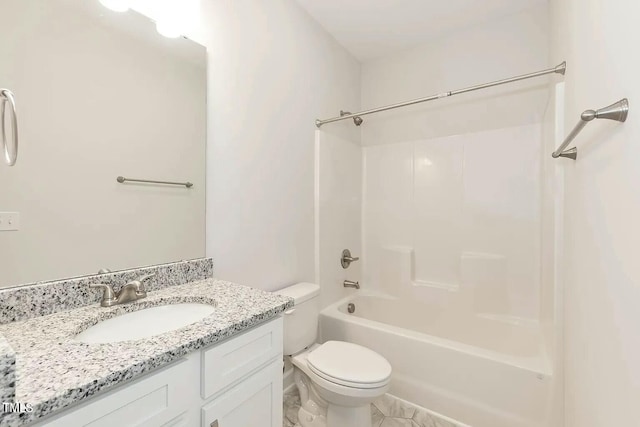 full bathroom featuring shower / tub combination, vanity, and toilet