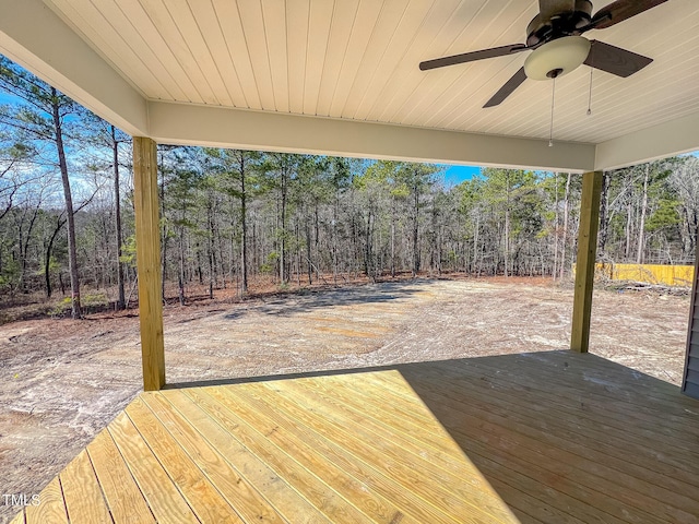 wooden deck with ceiling fan