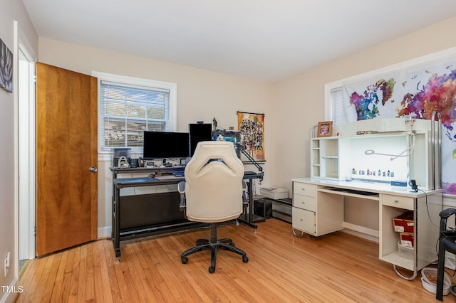 office space with light hardwood / wood-style floors