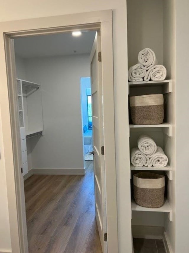 walk in closet featuring dark hardwood / wood-style flooring