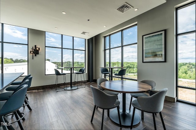 dining room with dark wood-type flooring and a wealth of natural light