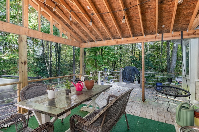 wooden terrace with grilling area