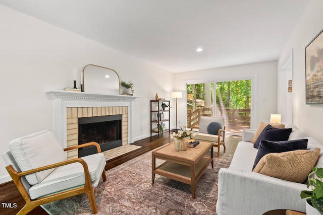 120 Kingston Dr, Chapel Hill, NC 27514 - living area featuring a fireplace, wood finished floors, and recessed lighting