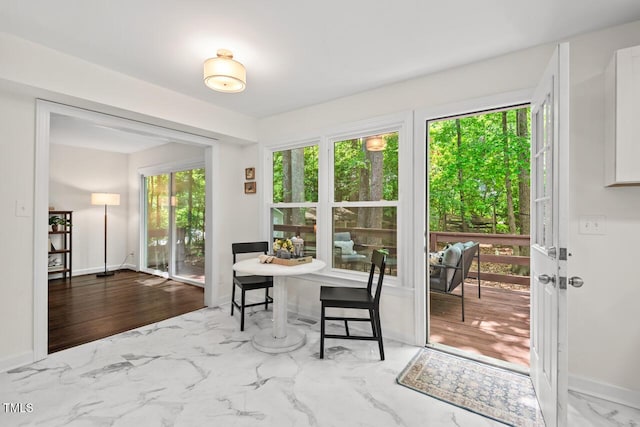 120 Kingston Dr, Chapel Hill, NC 27514 - doorway with baseboards and marble finish flooring