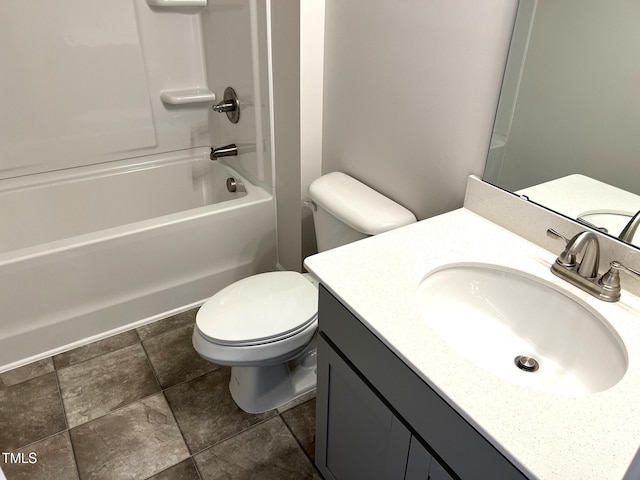 full bath with shower / bath combination, vanity, and toilet