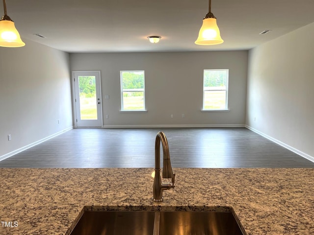 kitchen with plenty of natural light, dark wood finished floors, and a sink