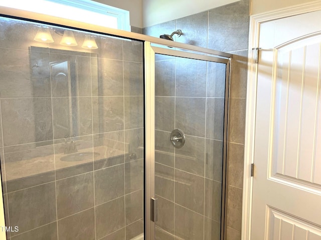 bathroom with a stall shower