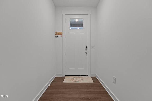 doorway to outside featuring dark wood-type flooring