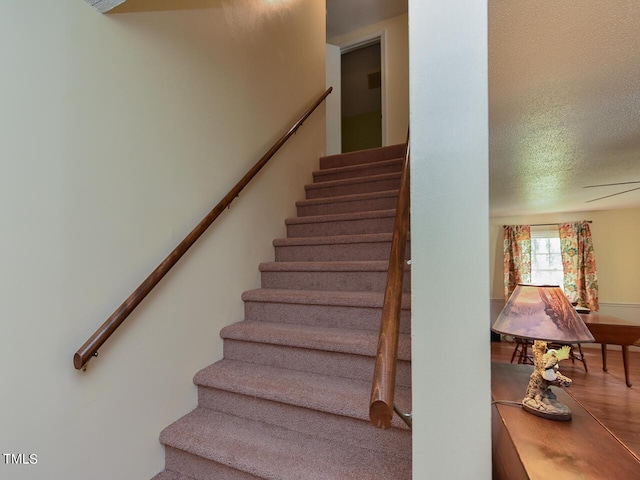 178 Paceville Rd, Selma, NC 27576 - staircase featuring a textured ceiling and wood finished floors