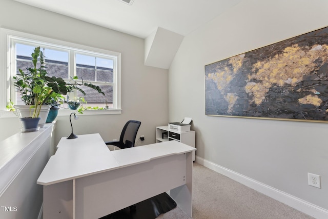 view of carpeted home office