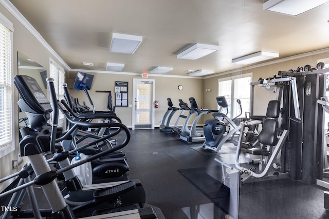 181 Colonial Ridge Dr, Pittsboro, NC 27312 - gym featuring crown molding and baseboards