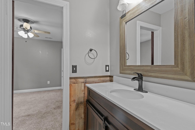 bathroom with vanity and ceiling fan