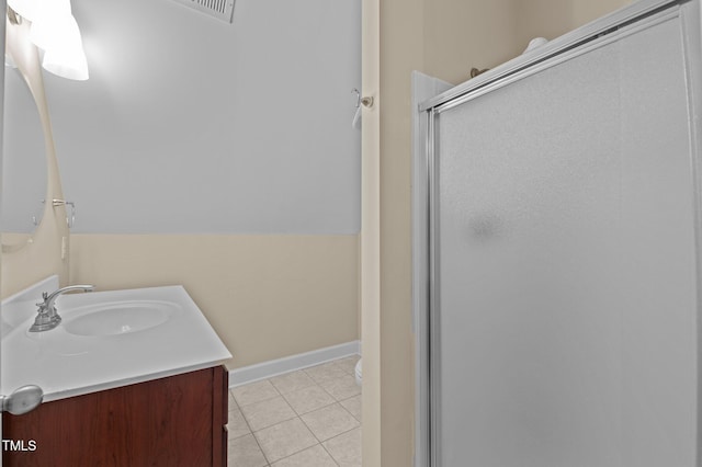 5600 Thornburg Dr, Wake Forest, NC 27587 - full bathroom featuring vanity, tile patterned flooring, a stall shower, toilet, and baseboards