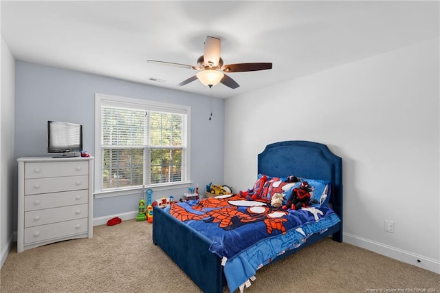 bedroom with carpet flooring and ceiling fan