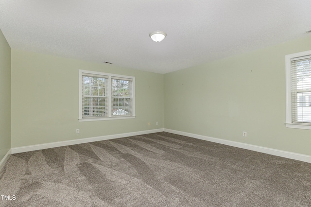 spare room featuring carpet floors and a textured ceiling