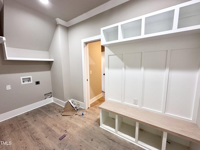 mudroom featuring wood-type flooring