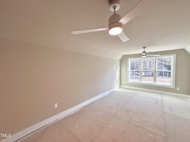 bonus room featuring ceiling fan and lofted ceiling