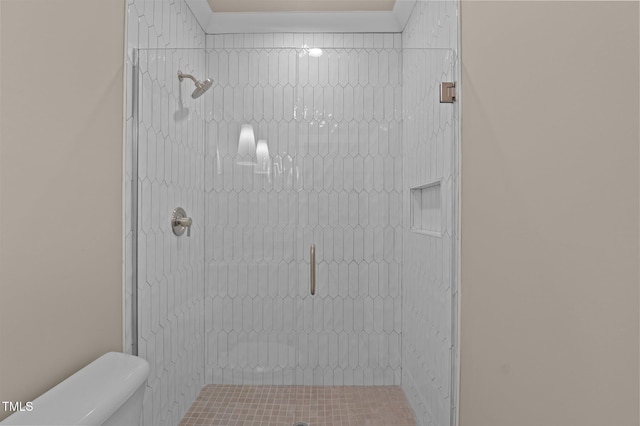 bathroom featuring a shower stall and toilet