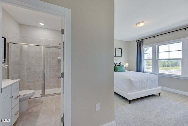 bedroom featuring light colored carpet