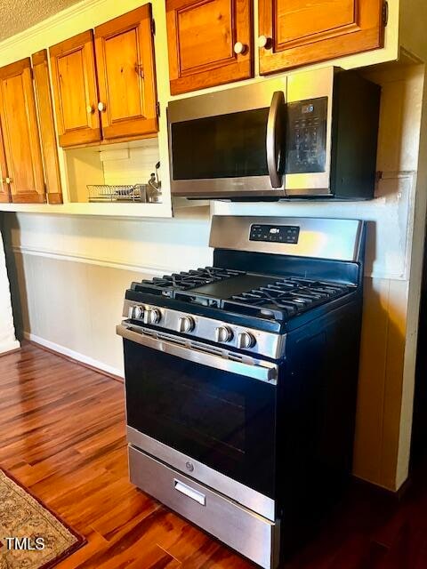 kitchen featuring dark wood-type flooring and stainless steel appliances