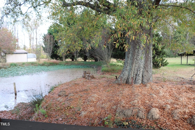 view of yard with a water view