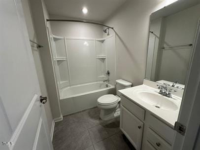 full bathroom featuring vanity, tile patterned flooring, toilet, and shower / bathtub combination