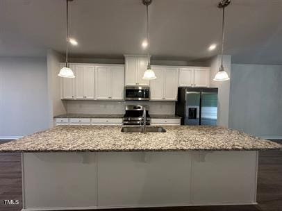 kitchen with pendant lighting, a large island, and stainless steel appliances