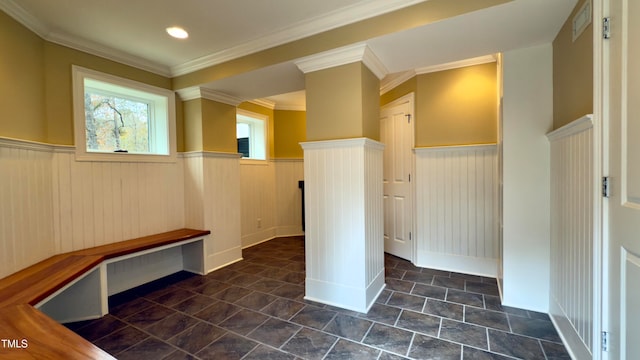 mudroom with ornamental molding