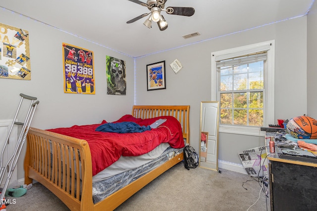 bedroom featuring carpet and ceiling fan