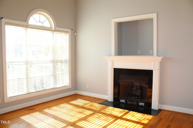 unfurnished living room featuring wood-type flooring and a healthy amount of sunlight