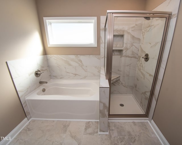 bathroom with independent shower and bath