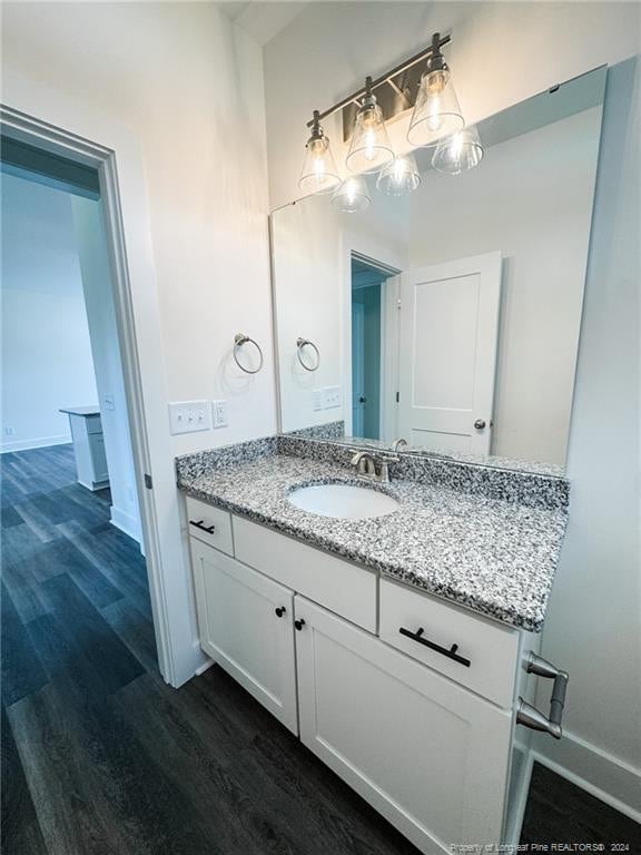 bathroom with wood-type flooring and vanity