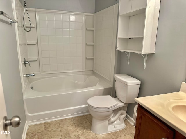 full bathroom featuring vanity, tile patterned floors, toilet, and shower / bathtub combination