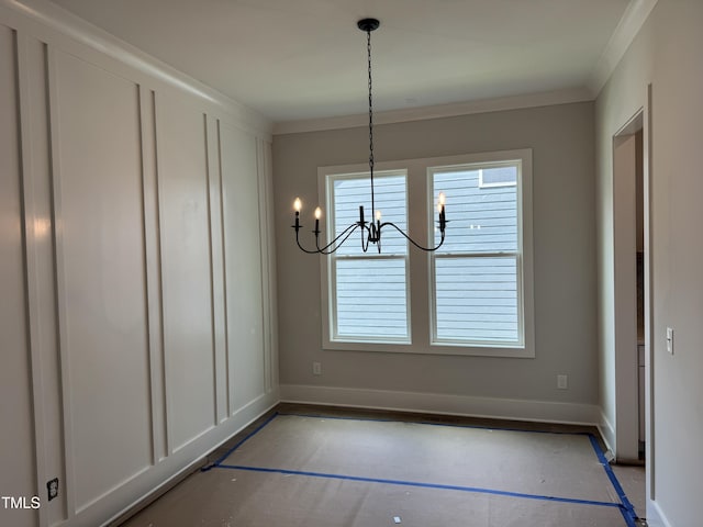 122 Sanderway Dr, Chapel Hill, NC 27516 - unfurnished dining area featuring a chandelier, plenty of natural light, and ornamental molding