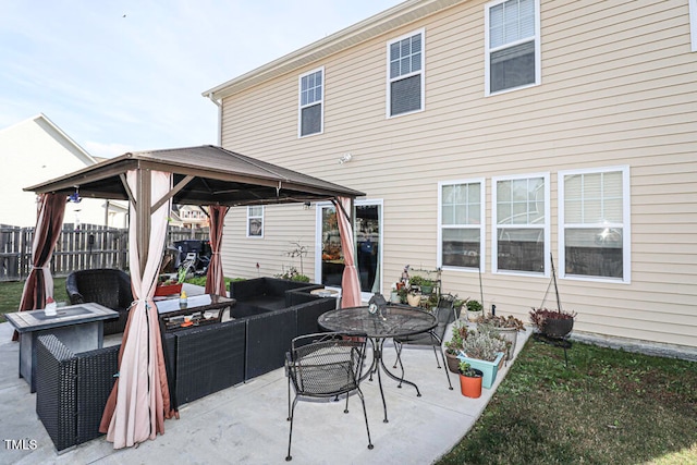 view of patio / terrace with a gazebo and an outdoor hangout area