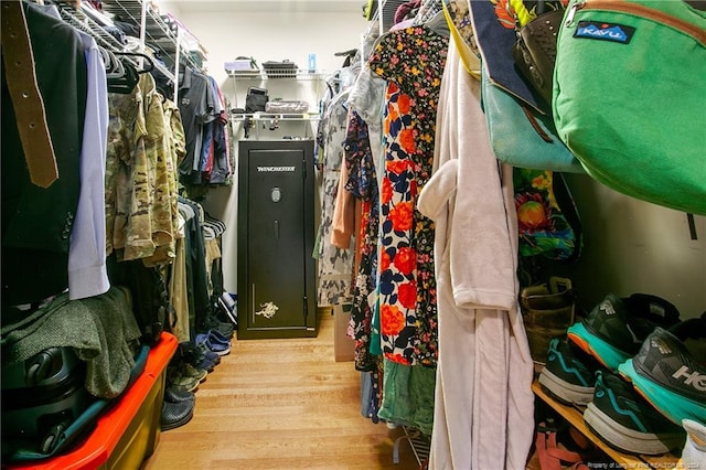 spacious closet featuring light hardwood / wood-style flooring