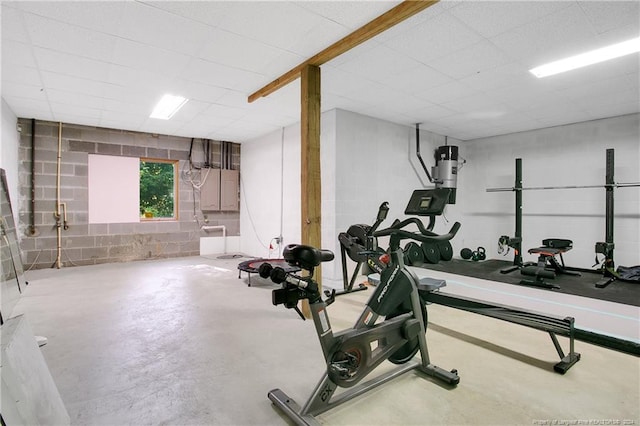 workout room with concrete floors