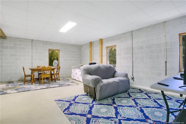 living room with concrete floors