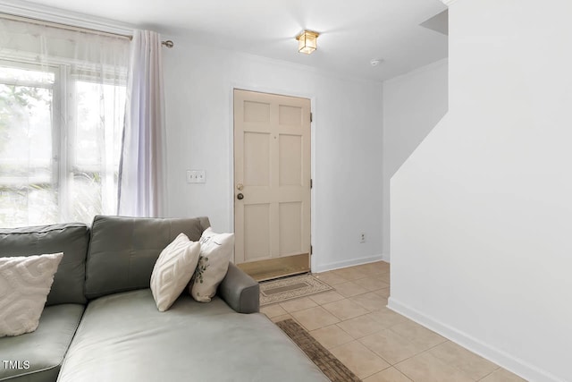 living room featuring light tile patterned floors