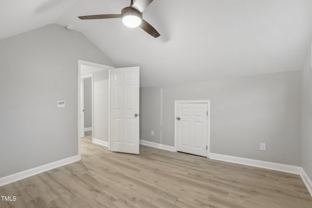 bonus room with ceiling fan, vaulted ceiling, and light hardwood / wood-style floors